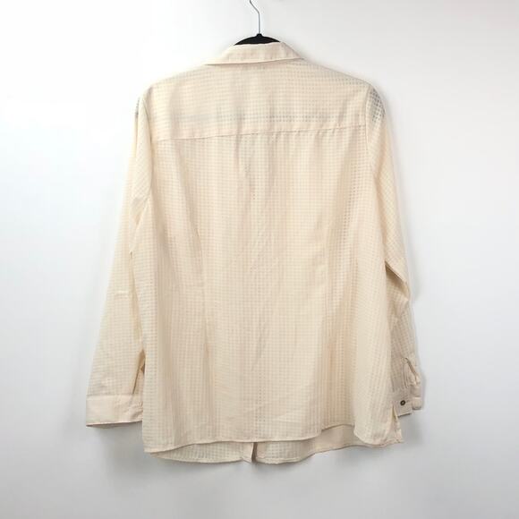 Notations 3X Plus Womens Beige Printed Sheer Button-up Blouse - Picture 6 of 6